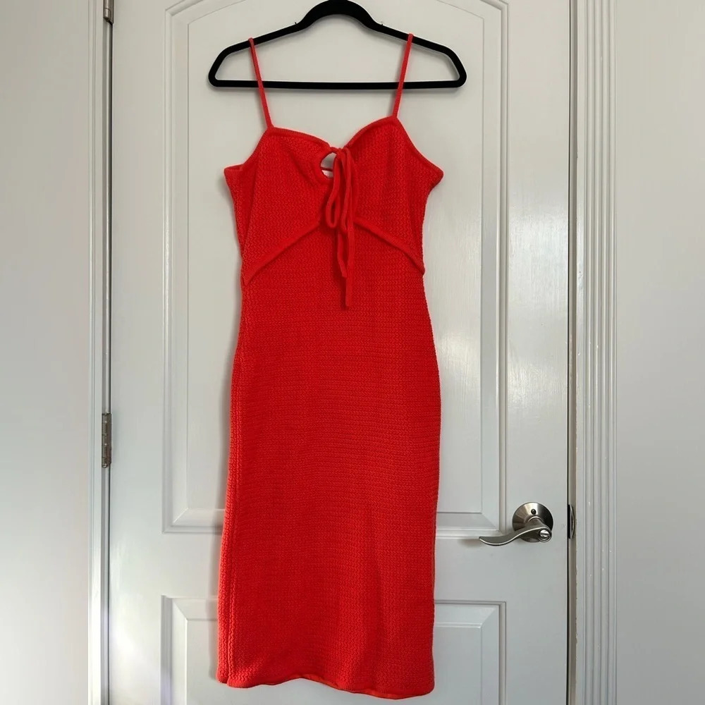 House of Harlow orange knitted crotchet midi dress size medium fall boho girly